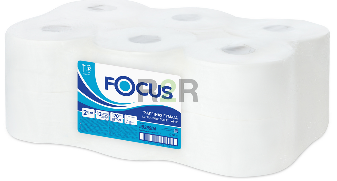 5036904 Focus Mini Jumbo туалетная бумага рулонах,100%цел.,2сл.,1400л.,12рул.*168м.