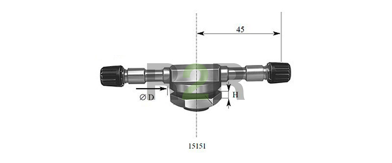 Металлический вентиль (два вентильных выхода) для б/к грузовых колес, D=15,7 мм